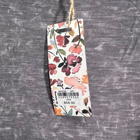 BKE Gimmicks FAB! Embroidered Mesh Boho Open Tie Festive Top in Gray L With Tags - Picture 5 of 7